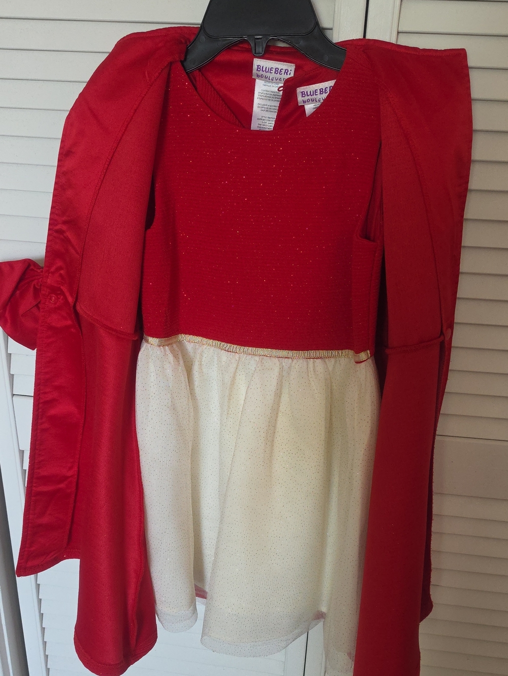 Blueberi Boulevard Red and Cream Holiday Dress with Matching Coat